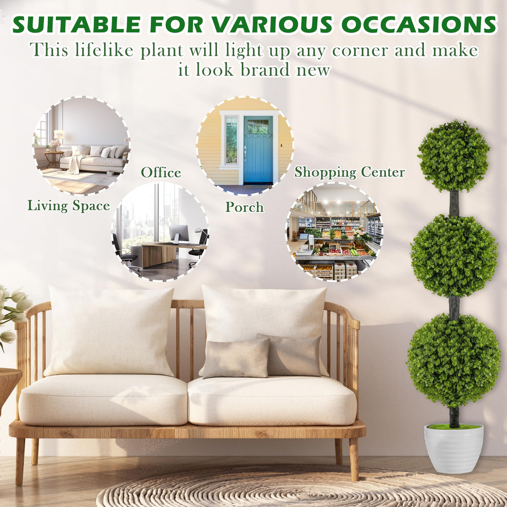 Artificial Topiary Ball Tree Set of 2 – 4FT Triple Ball Boxwood Trees