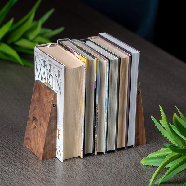 Handmade Wooden Bookends with Metal Base
