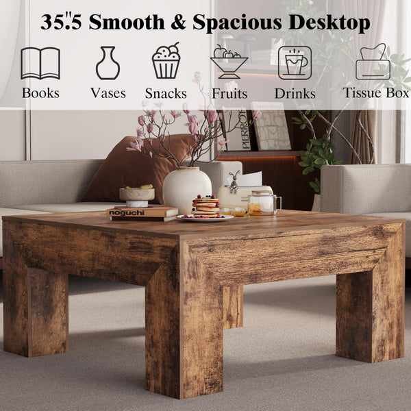 Square Farmhouse Coffee Table 35.5" Rustic Brown