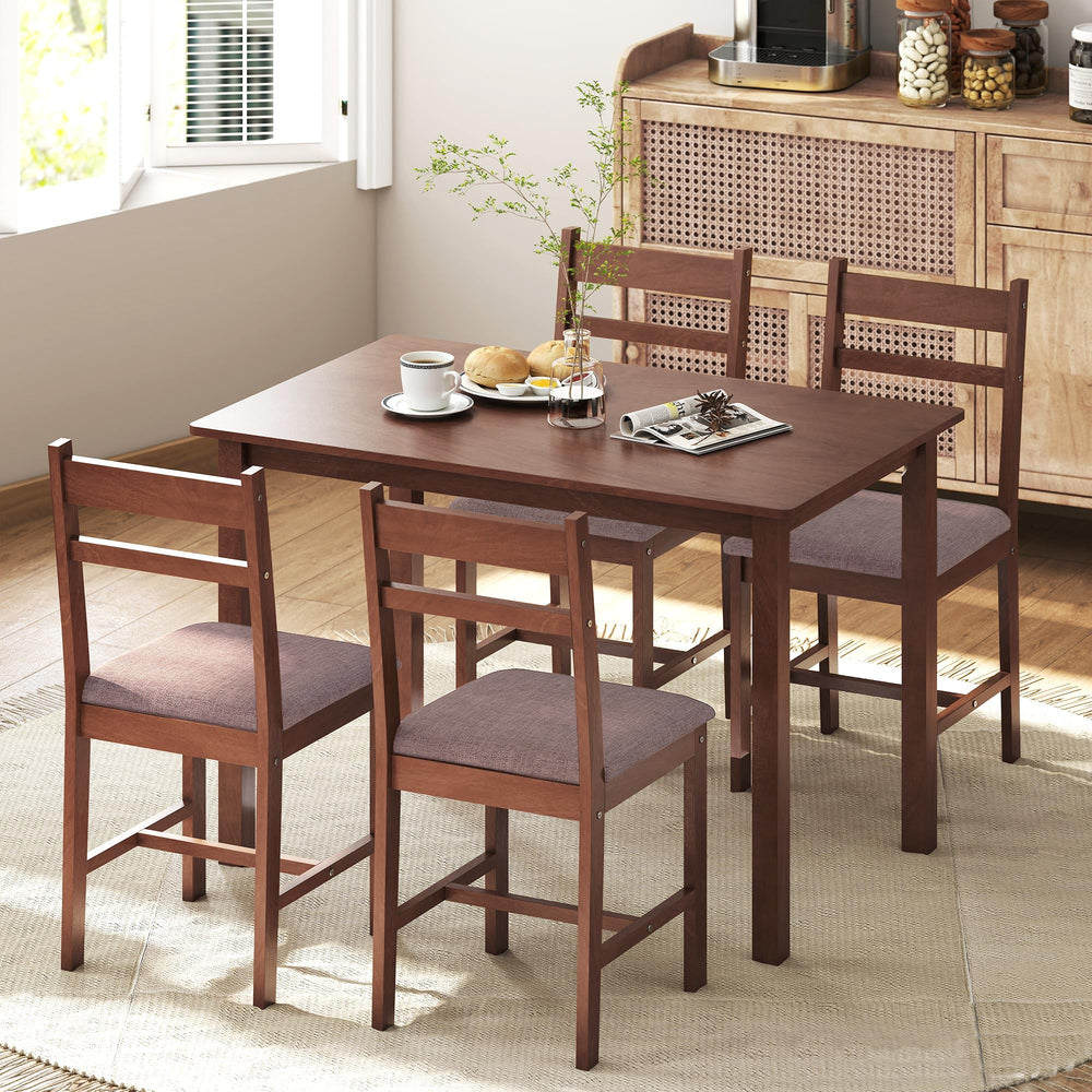5-Piece Farmhouse Solid Wood Dining Table Set for 4