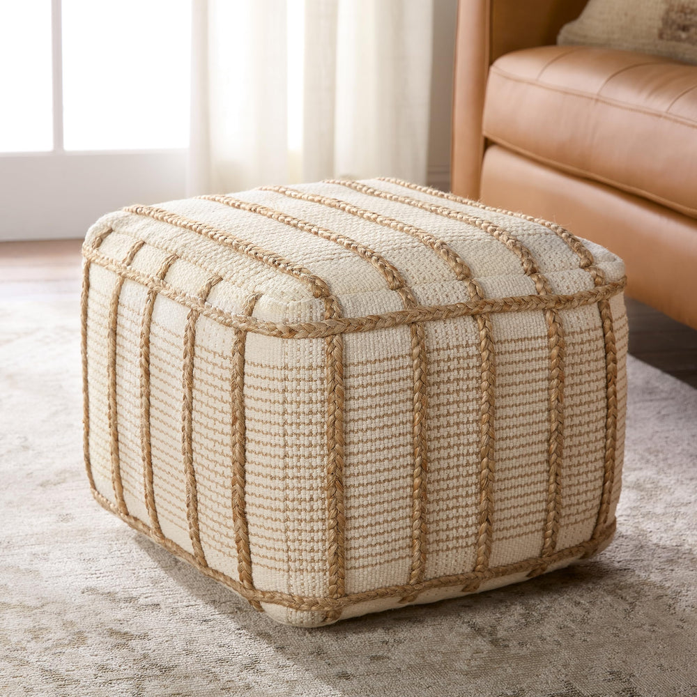 Cotton Jute Cylinder Pouf Ottoman