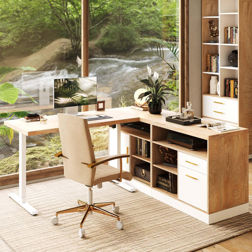 67" L-Shaped Electric Standing Desk with Storage