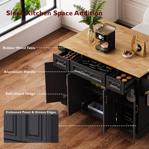 54" Rolling Kitchen Island with Drop Leaf & Storage Drawers