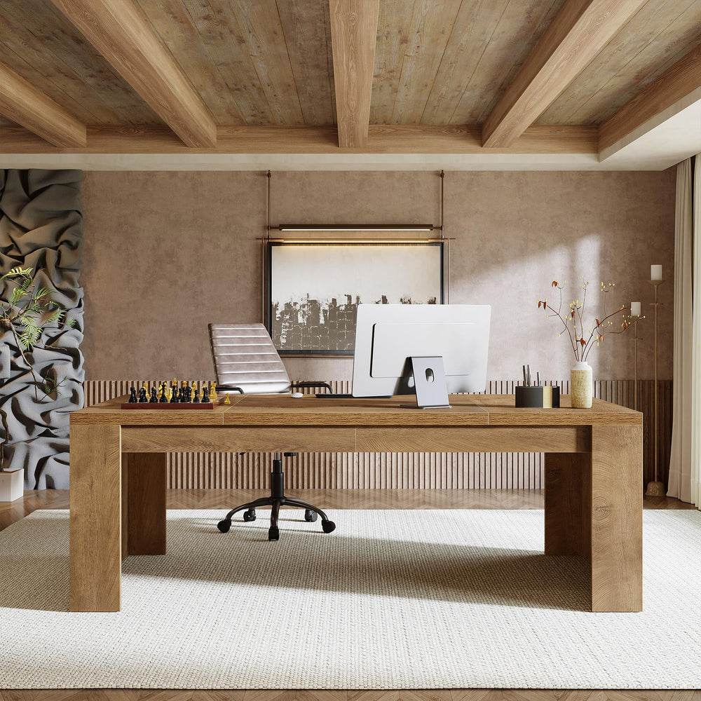 70.86-Inch Large Executive Computer Desk with Double Pedestal Legs