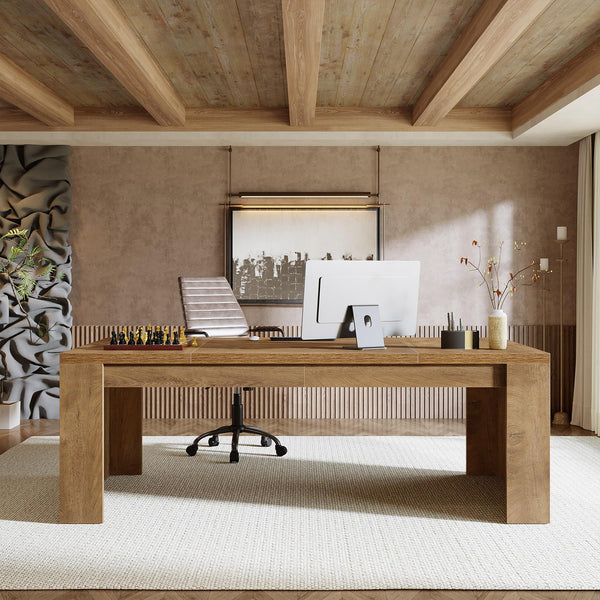 70.86-Inch Large Executive Computer Desk with Double Pedestal Legs