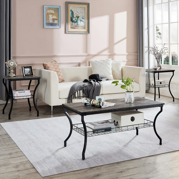 3-Piece Living Room Table Set with Storage Shelves