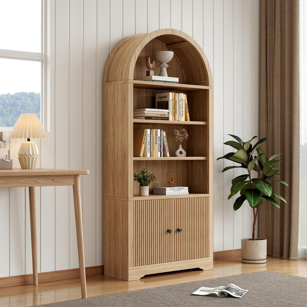 6-Tier Arched Bookcase with Storage Cabinet