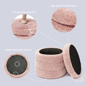 Round Storage Ottoman with Removable Lid – Upholstered Vanity Stool