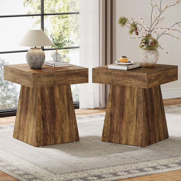 Mushroom Side Table – Rustic Square End Table with Wide Base