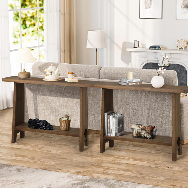Solid Wood Console Table with Storage Shelf, 43.3"