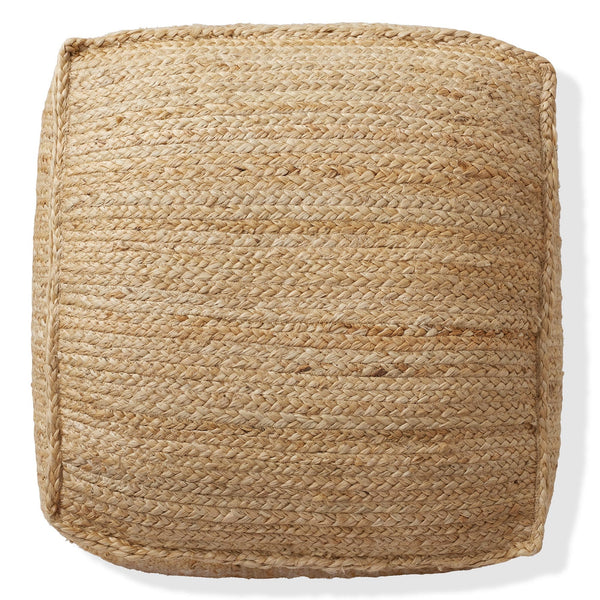 Square Braided Jute Pouf Ottoman 22" x 22" x 14"