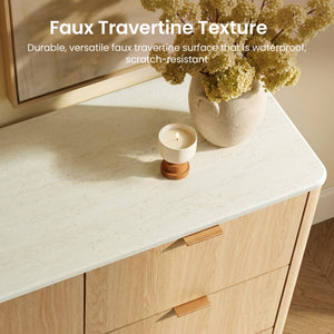 9-Drawer Wide Dresser with Faux Travertine Top