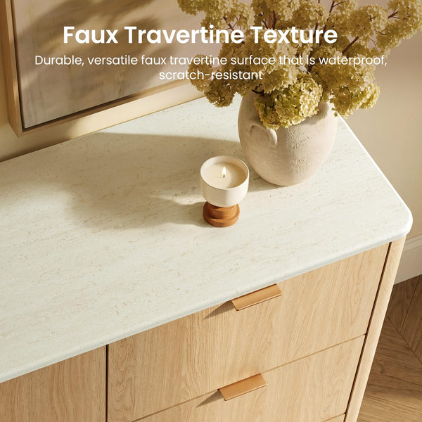 9-Drawer Wide Dresser with Faux Travertine Top