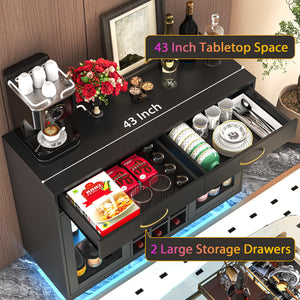 Wine Bar Cabinet with LED Lights & Glass Rack