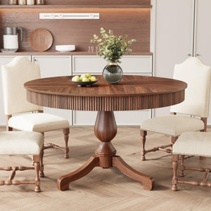 47 Inch Round Dining Table with 2 Storage Drawers — Mid-Century Pedestal Base