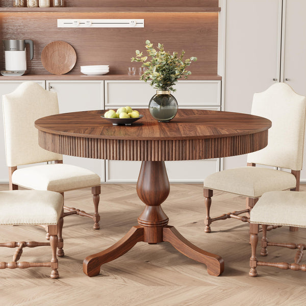 47 Inch Round Dining Table with 2 Storage Drawers — Mid-Century Pedestal Base