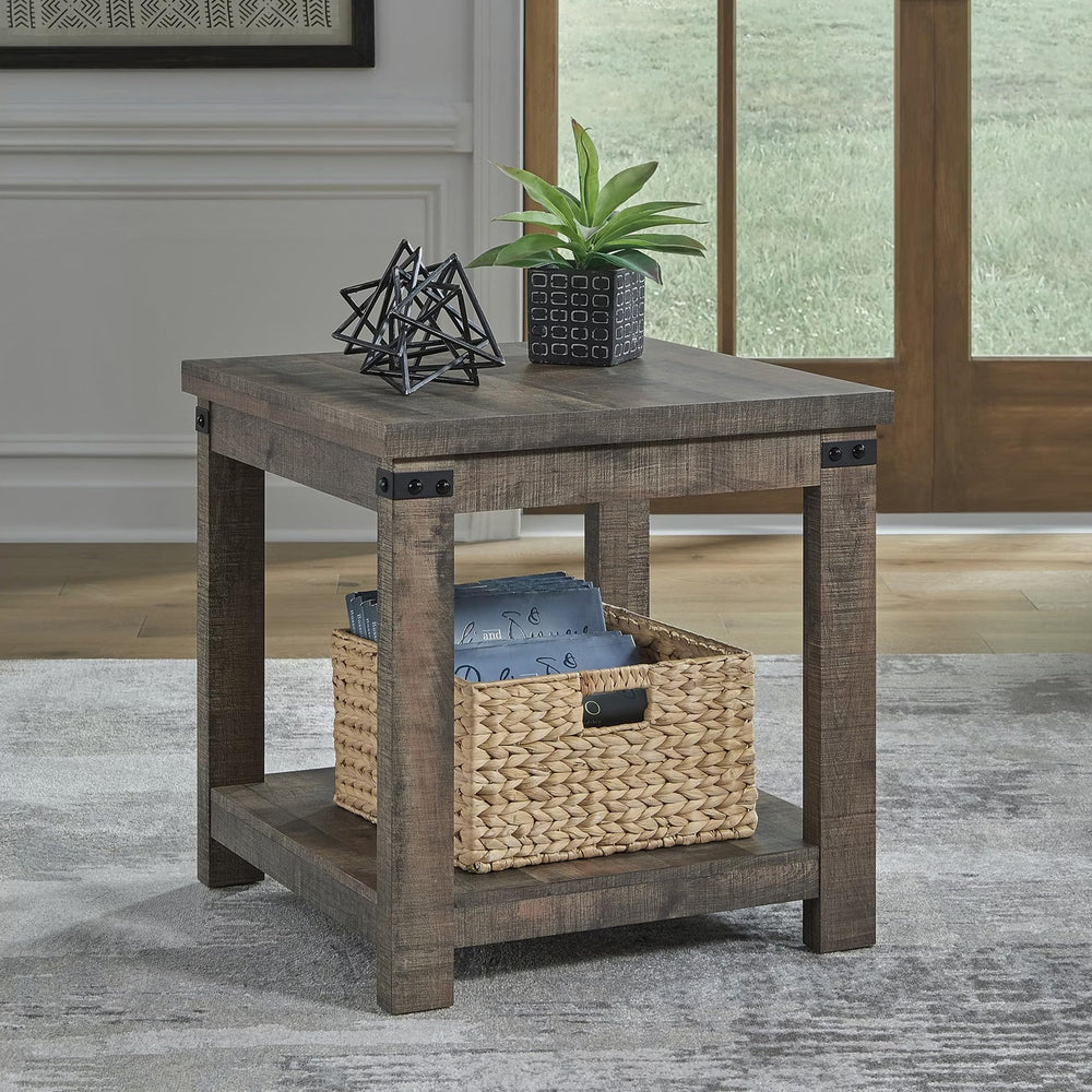 Hollum 24-Inch Square End Table with Storage Shelf