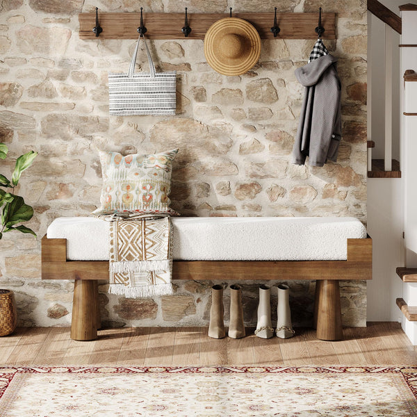 Upholstered Entryway & Bedroom Bench with Rubberwood Legs