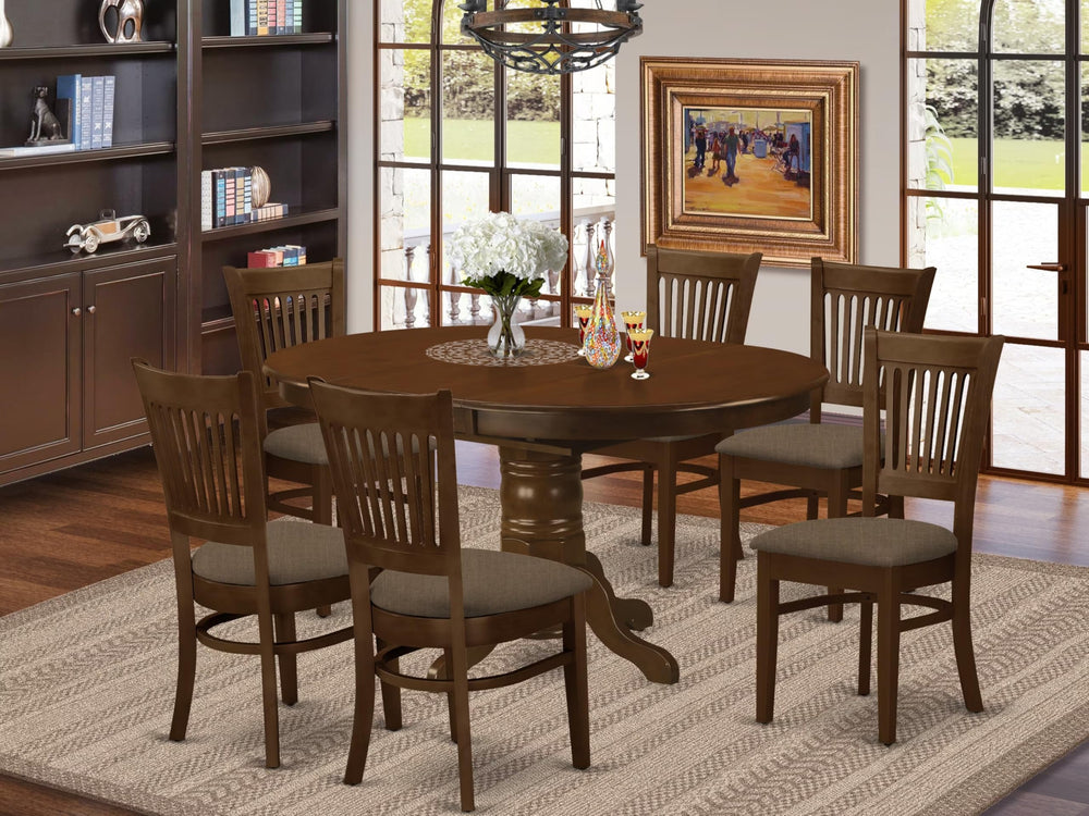 7-Piece Oval Dining Table Set with Butterfly Leaf & 6 Upholstered Chairs