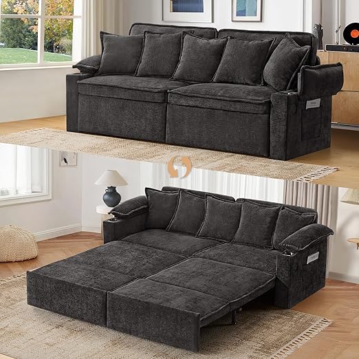 King Size Pull Out Sofa Bed – 3-in-1 Convertible Sleeper Sofa with Storage & USB Ports