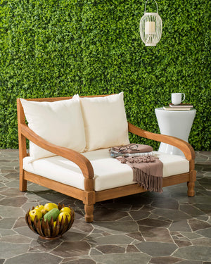Outdoor Acacia Wood Loveseat with Cushion