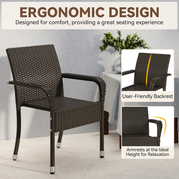 Stackable Outdoor Rattan Dining Chairs Set of 4 with Armrests