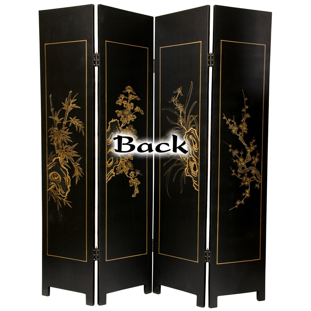 Red Lantern Hand Crafted Artisanal 6 ft. Tall Four Seasons Flowers Screen