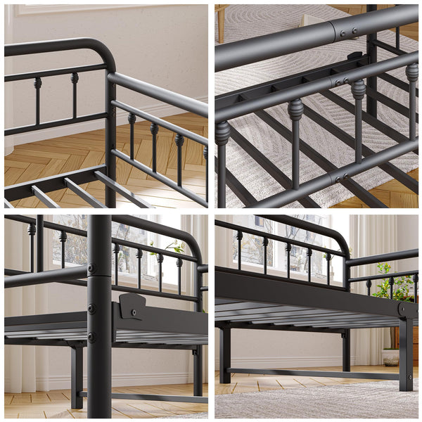 BOFENG Metal Daybed Frame Twin Size,Sofa Bed Frame with Strong Steel Slats Support Platform Furniture,Mattress Foundation,Noise Free,Easy Assembly,Black Twin Daybed