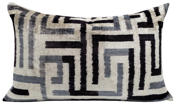 Black White Gray Velvet Throw Pillow Cover with Down Feather Insert