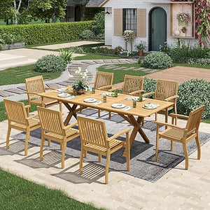 Acacia Wood Outdoor Dining Set with Expandable Table