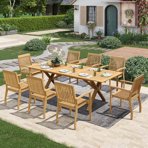 9-Piece Acacia Wood Outdoor Dining Set with Expandable Table