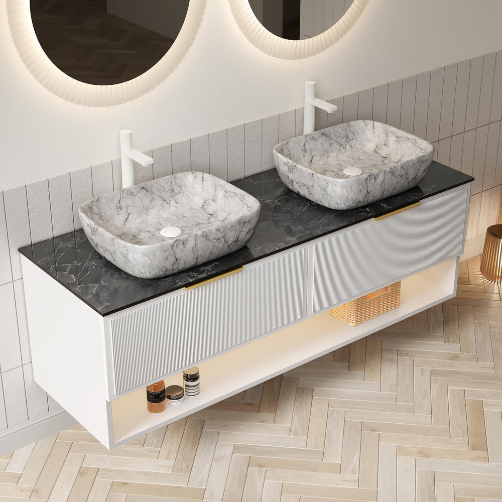 60" Floating Bathroom Vanity with Double Sink & Sintered Stone Top