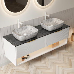 60" Floating Bathroom Vanity with Double Sink & Sintered Stone Top