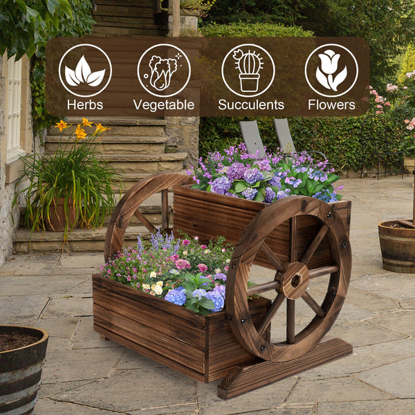 2-Tier Wooden Planter Box with Wheels