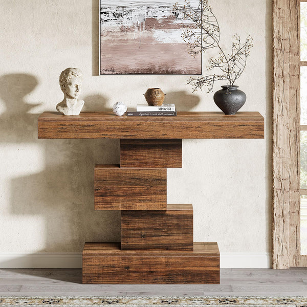 Farmhouse Console Table with Geometric Base, 42.5"