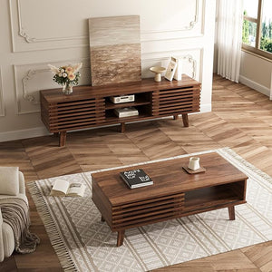 Living Room Table Set with Coffee Table, TV Stand & End Tables – Walnut