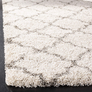 6' x 9' Moroccan Trellis Shag Area Rug – 2-Inch Thick, Non-Shedding, Ivory & Grey