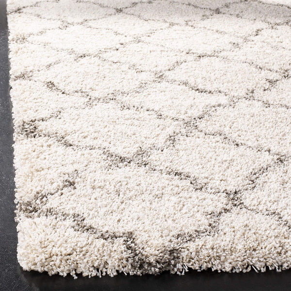 6' x 9' Moroccan Trellis Shag Area Rug – 2-Inch Thick, Non-Shedding, Ivory & Grey