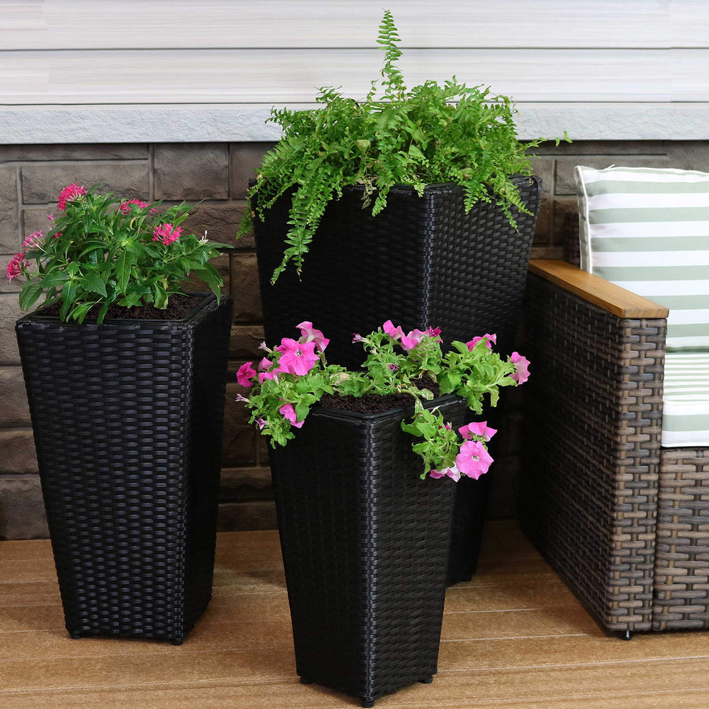 Tall Square Polyrattan Outdoor Planter Set of 3