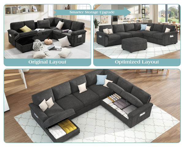 U-Shaped Sectional Sleeper Sofa with Pull-Out Bed