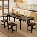 Extendable Dining Table Set with 6 Stools, Metal Frame & MDF, 63"