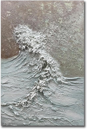 24x36" Hand-Painted 3D Texture Abstract Sea Wave Oil Painting – Modern Minimalist Canvas Wall Art