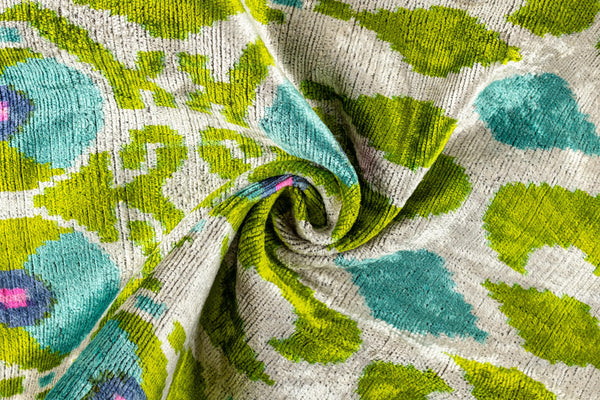 Velvet Silk Ikat Throw Pillow | 16x24" | Green & Blue