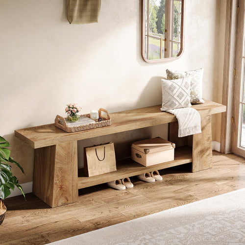 59-Inch Extra Long Entryway Bench with Storage Shelves