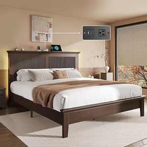 Queen Bed Frame with Tall Headboard, Charging Station & RGB LED