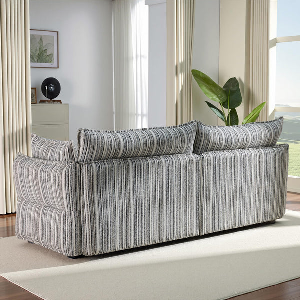 86" 3-Seater Storage Sofa with Striped Fabric & Wood Frame