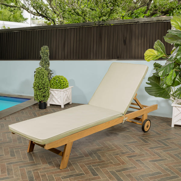 Acacia Wood Outdoor Chaise Lounge Chair with Cushion & Wheels