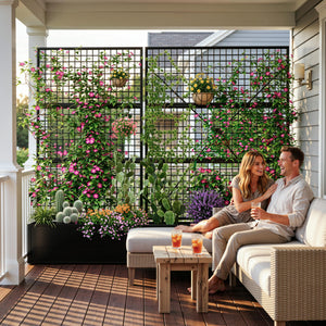 Metal Raised Garden Bed with Trellis & Privacy Screen – Outdoor Planter Box