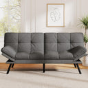 Convertible Futon Sofa Bed – Light Grey Linen