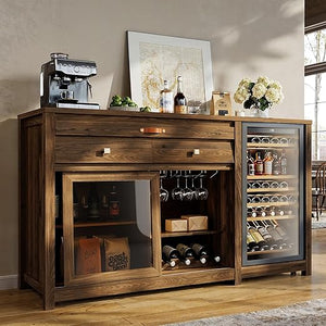 Extra Large Coffee Bar Cabinet with Fridge Space & Power Outlets